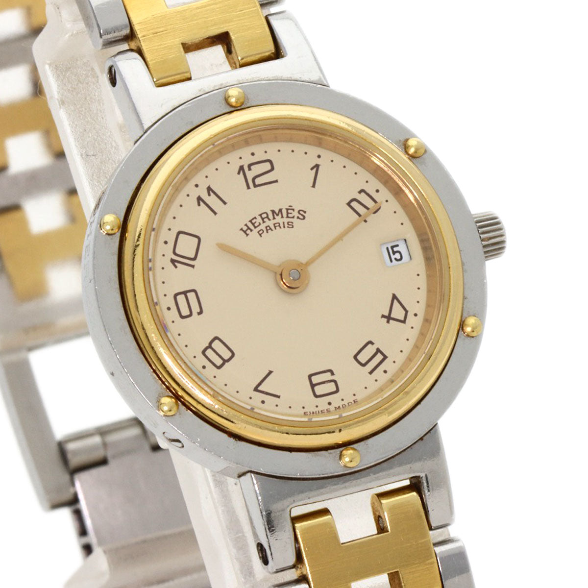 Hermes Watches Quartz Stainless Steel , Ssxgp Gold Clipper Old Belt Ivory Dial Women