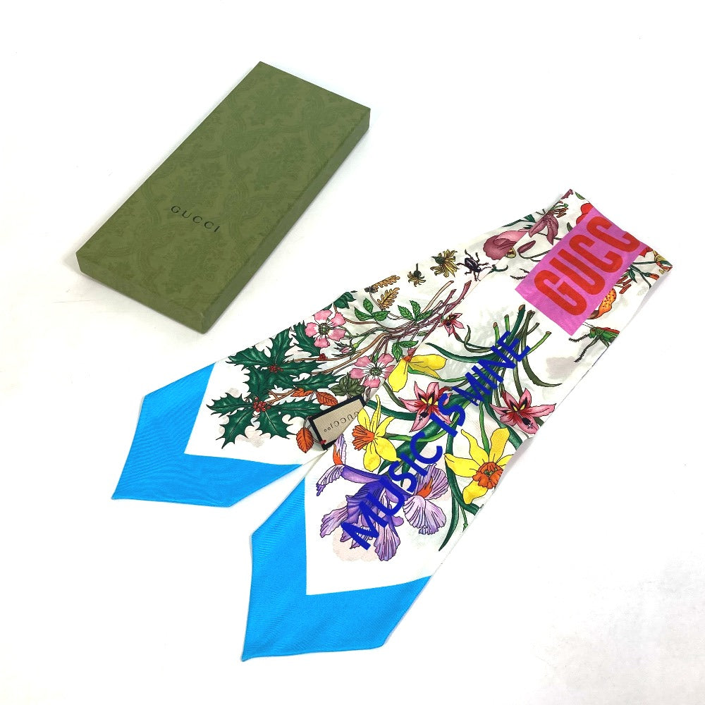 Gucci Scarf 678992 Silk Multicolor 100Th Anniversary Flora Floral Pattern Neck Bow Women