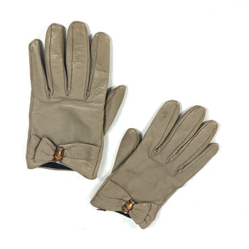 Gucci Gloves Leather Beige Ribbon Wood Bamboo Women 7