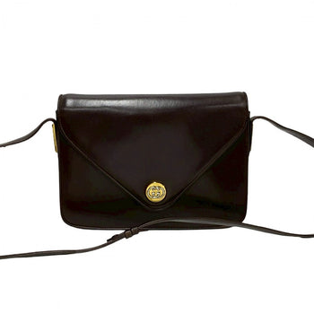 Gucci Shoulder Bag Leather Brown Gg Logo Metal Women