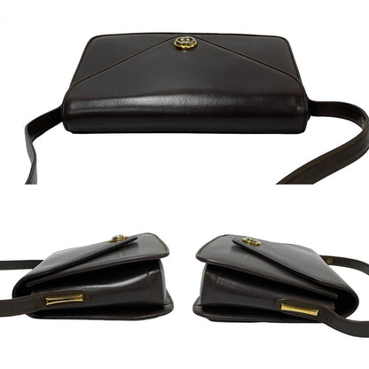 Gucci Shoulder Bag Leather Brown Gg Logo Metal Women