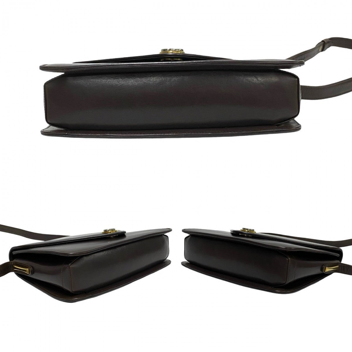 Gucci Shoulder Bag Leather Brown Gg Logo Metal Women