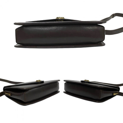 Gucci Shoulder Bag Leather Brown Gg Logo Metal Women