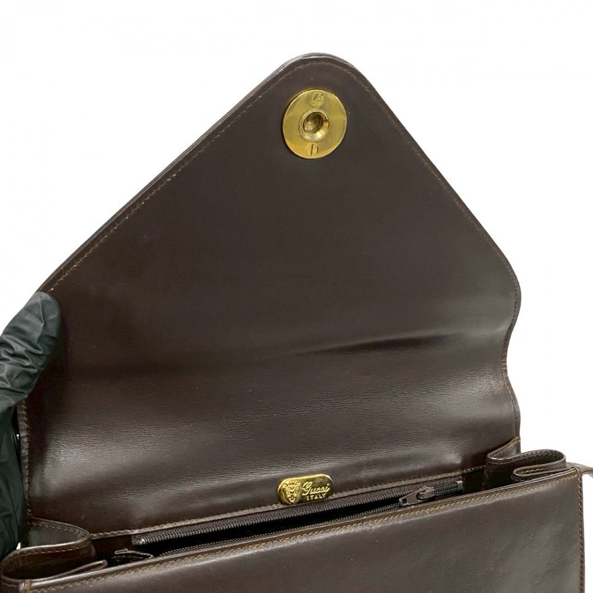 Gucci Shoulder Bag Leather Brown Gg Logo Metal Women