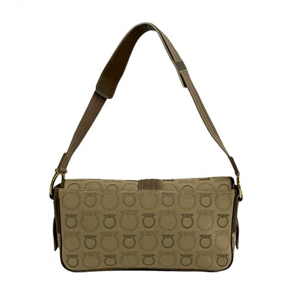 Salvatore Ferragamo Shoulder Bag Canvas, Leather Brown Gancini Metal All Over Pattern Women