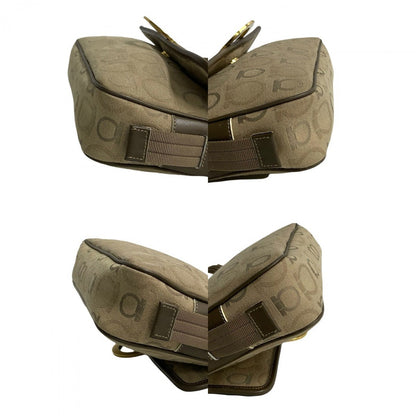 Salvatore Ferragamo Shoulder Bag Canvas, Leather Brown Gancini Metal All Over Pattern Women