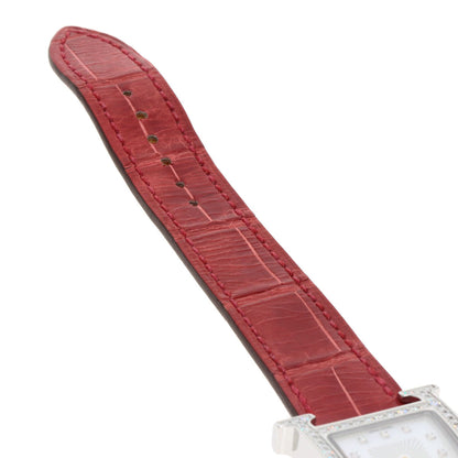 Hermes Watches Quartz Hh1.230 Stainless Steel, Leather Silver H Watch Bezel Diamond White Shell