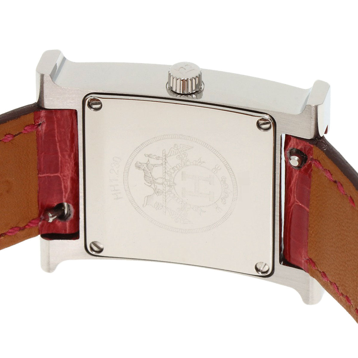 Hermes Watches Quartz Hh1.230 Stainless Steel, Leather Silver H Watch Bezel Diamond White Shell
