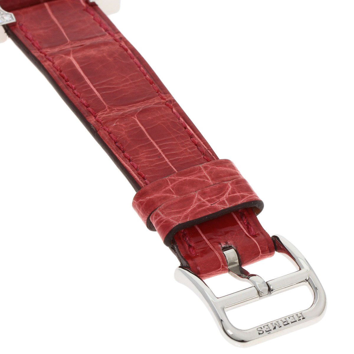 Hermes Watches Quartz Hh1.230 Stainless Steel, Leather Silver H Watch Bezel Diamond White Shell