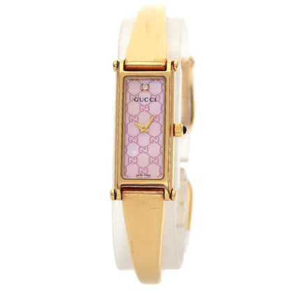Gucci Watches Quartz 1500L Pgp , Pgp Gold Square Face Bangle 1P Diamond Gg Pink Shell Dial Women