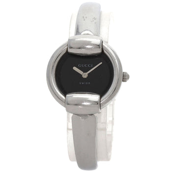 Gucci Watches Quartz 1400L Stainless Steel , Stainless Steel Silver Round Face Bangle Black Dial