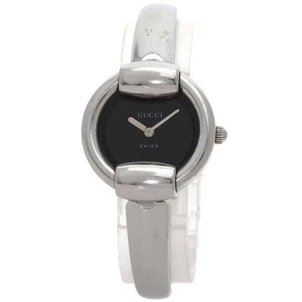 Gucci Watches Quartz 1400L Stainless Steel , Stainless Steel Silver Round Face Bangle Black Dial