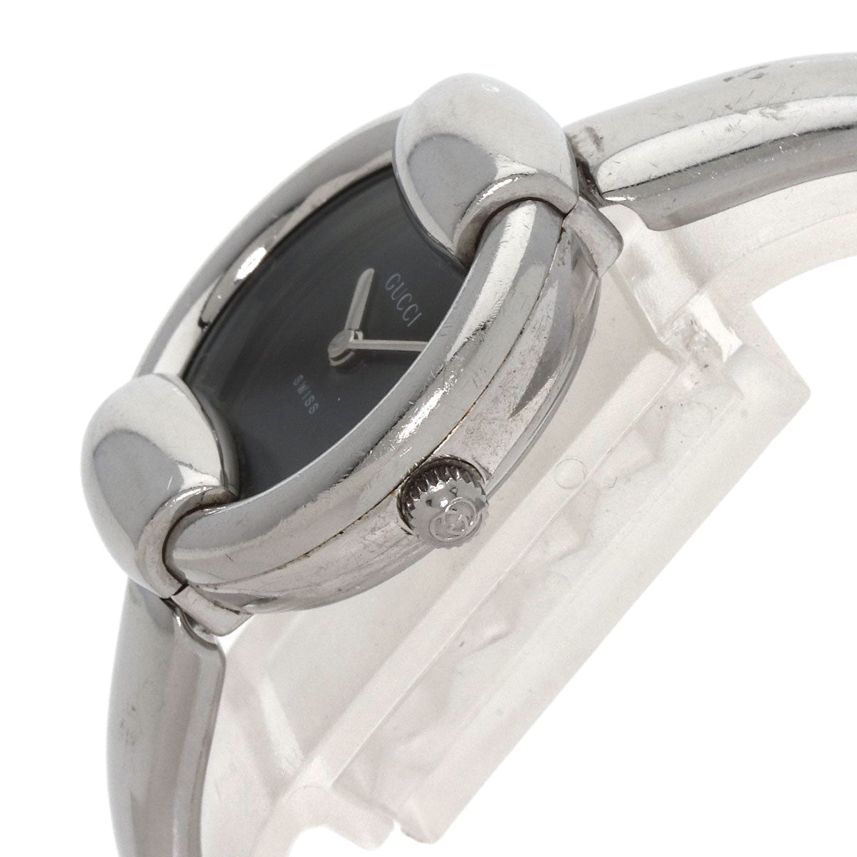 Gucci Watches Quartz 1400L Stainless Steel , Stainless Steel Silver Round Face Bangle Black Dial