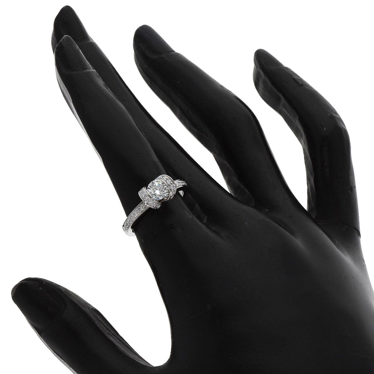 Tiffany&Co. Ring Pt950 Silver Ribbon Motif Diamond
