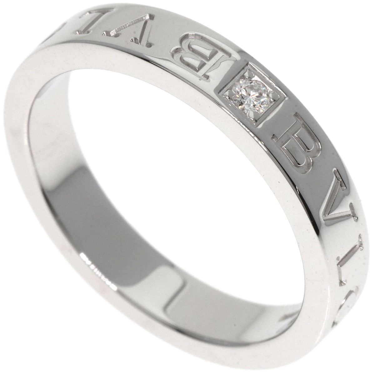 Bvlgari Ring K18Wg Silver Double Logo Diamond