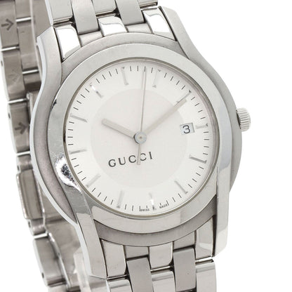 Gucci Watches Quartz 5500Xl Stainless Steel , Stainless Steel Silver Round Face Silver Dial Mens
