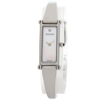 Gucci Watches Quartz 1500L Stainless Steel , Stainless Steel Silver Square Face Bangle White Shell