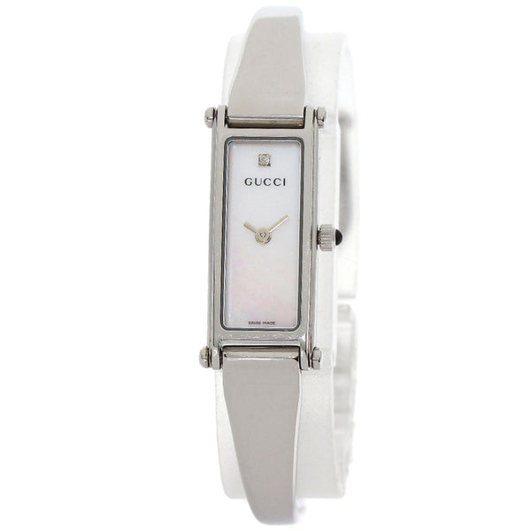 Gucci Watches Quartz 1500L Stainless Steel , Stainless Steel Silver Square Face Bangle White Shell