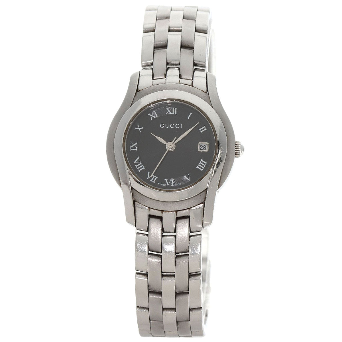 Gucci Watches Quartz 5500L Stainless Steel , Stainless Steel Silver Round Face Black Dial Women