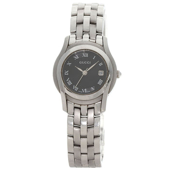 Gucci Watches Quartz 5500L Stainless Steel , Stainless Steel Silver Round Face Black Dial Women