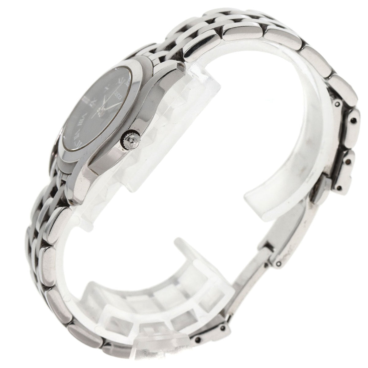 Gucci Watches Quartz 5500L Stainless Steel , Stainless Steel Silver Round Face Black Dial Women