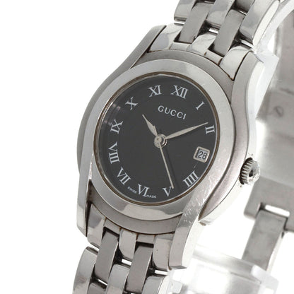 Gucci Watches Quartz 5500L Stainless Steel , Stainless Steel Silver Round Face Black Dial Women