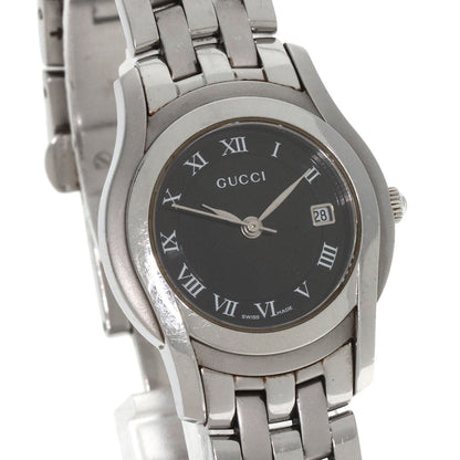 Gucci Watches Quartz 5500L Stainless Steel , Stainless Steel Silver Round Face Black Dial Women