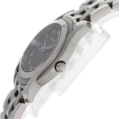 Gucci Watches Quartz 5500L Stainless Steel , Stainless Steel Silver Round Face Black Dial Women