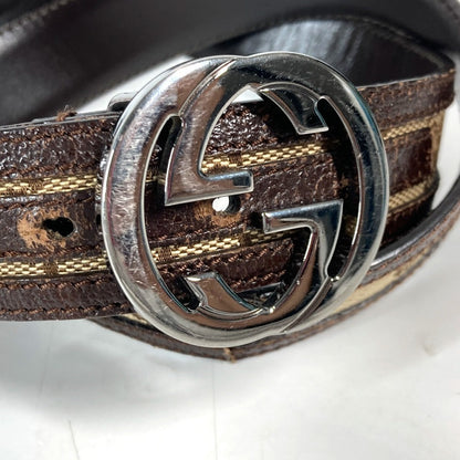 Gucci Belt 114874 Gg Canvas / Leather Beige Gg 80