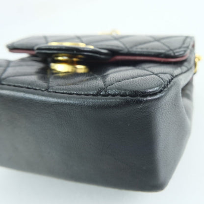 Chanel Waist Bag Lambskin Black Rare Vintage Micro Matrasse Chain Pochette Women