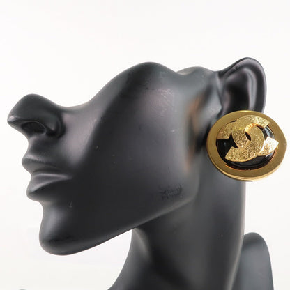 Chanel Earring Plated Gold Black Coco Mark Women