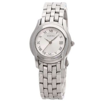 Gucci Watches Quartz 5500L Stainless Steel , Stainless Steel Silver Round Face Silver Dial Women