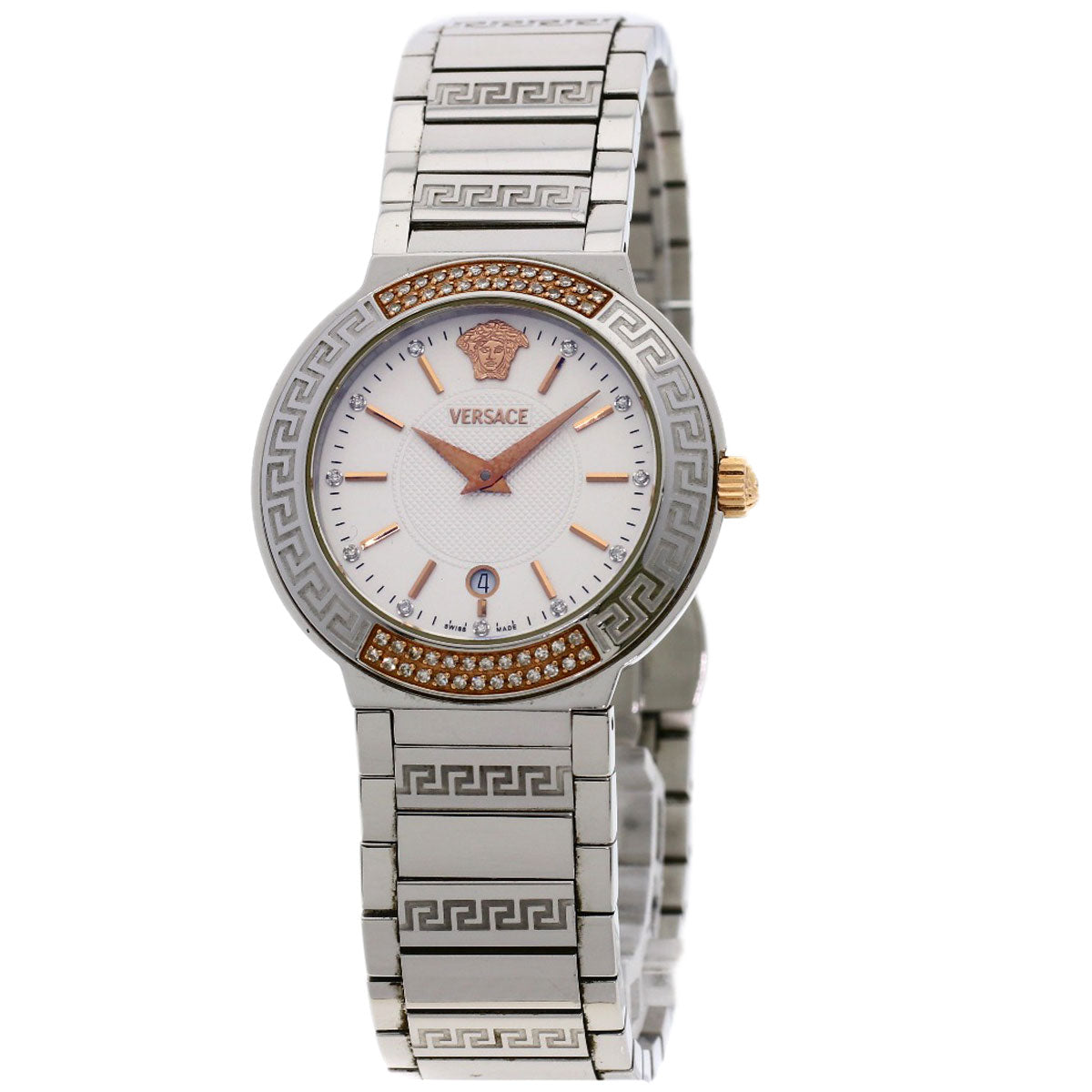 Versace Watches Quartz Zsq81 Stainless Steel , Stainless Steel Silver Logo Motif Ivory Dial Women