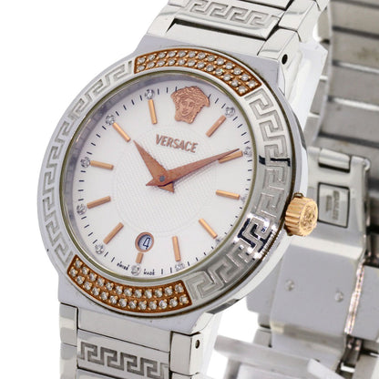 Versace Watches Quartz Zsq81 Stainless Steel , Stainless Steel Silver Logo Motif Ivory Dial Women