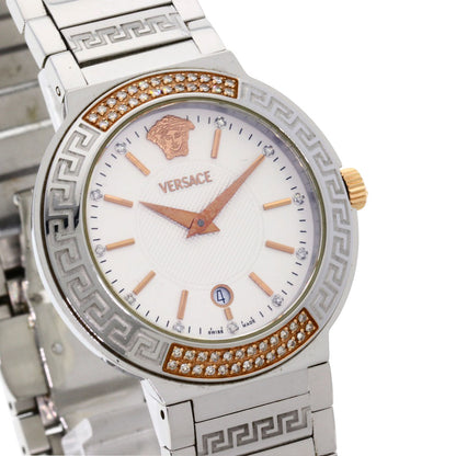 Versace Watches Quartz Zsq81 Stainless Steel , Stainless Steel Silver Logo Motif Ivory Dial Women