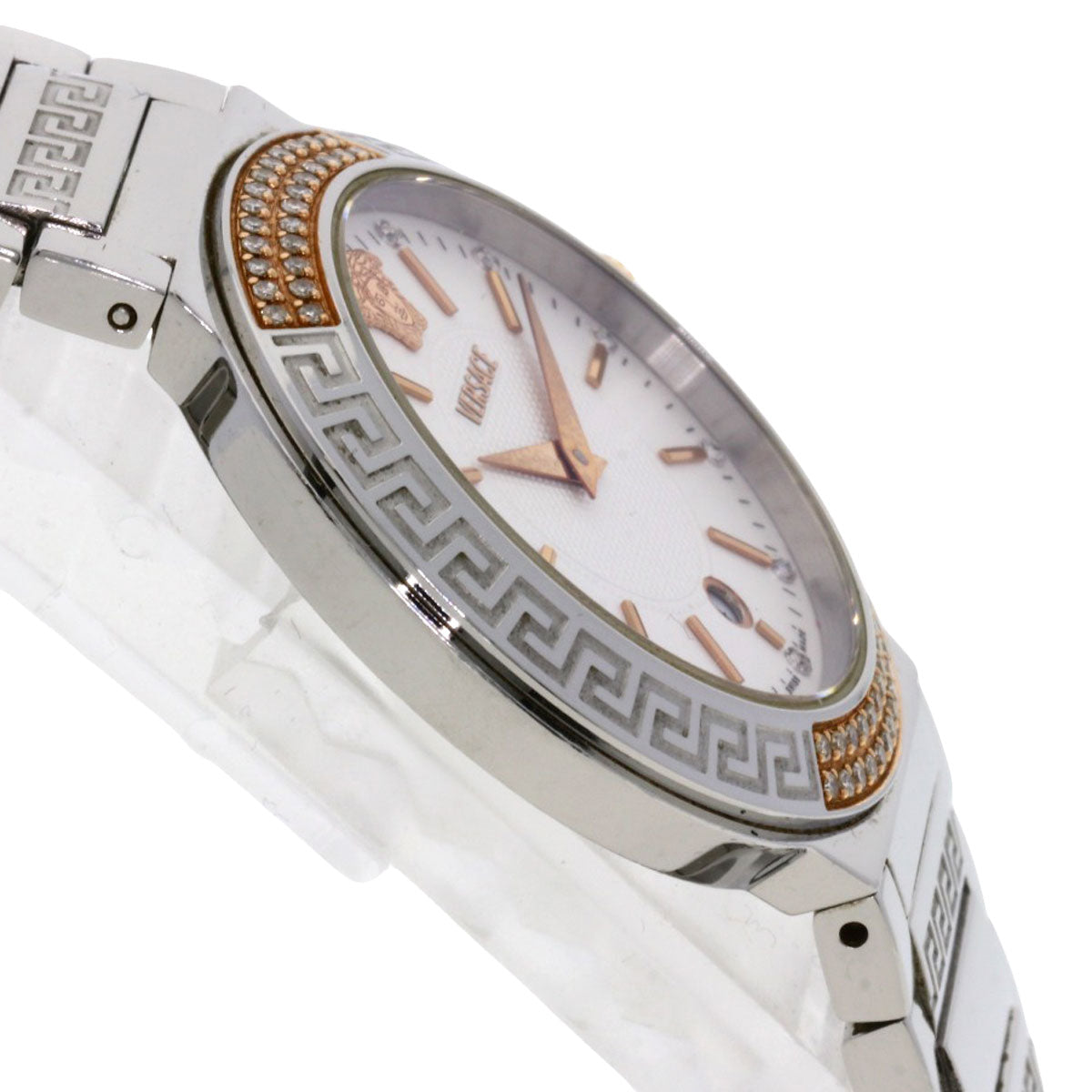 Versace Watches Quartz Zsq81 Stainless Steel , Stainless Steel Silver Logo Motif Ivory Dial Women