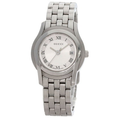 Gucci Watches Quartz 5500L Stainless Steel , Stainless Steel Silver Round Face Silver Dial Women