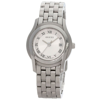 Gucci Watches Quartz 5500L Stainless Steel , Stainless Steel Silver Round Face Silver Dial Women