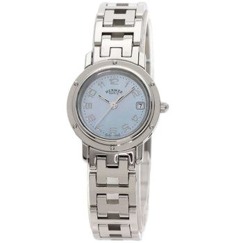 Hermes Watches Quartz Cl4.210 Stainless Steel , Stainless Steel Silver Clipper Nacre New Buckle