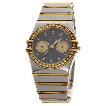 Omega Watches Quartz Stainless Steel, Combination, Diamond Gold Constellation Flat Bezel Full Bar