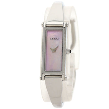 Gucci Watches Quartz 1500L Stainless Steel , Stainless Steel Silver Square Face Pink Shell Dial