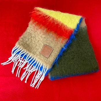 Loewe Scarf Wool, Nylon, Mohair Blue Anagram Multicolored Mohair Stole Mens