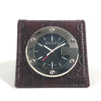 Gucci Table Clock Quartz 200 Sima Leather Silver