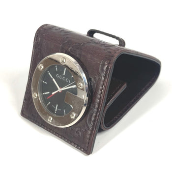 Gucci Table Clock Quartz 200 Sima Leather Silver