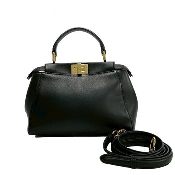 Fendi Shoulder Bag Leather Black Peek-A-Boo Mini Women