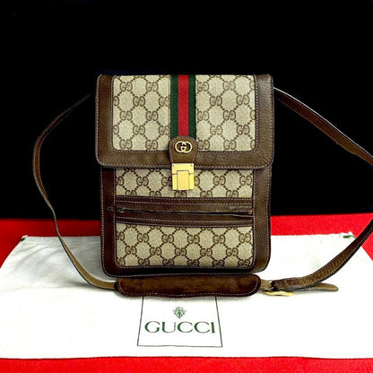 Gucci Shoulder Bag Leather, Pvc Brown Gg Logo Metal Sherry Line Women