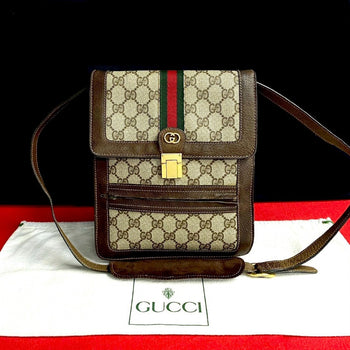 Gucci Shoulder Bag Leather, Pvc Brown Gg Logo Metal Sherry Line Women