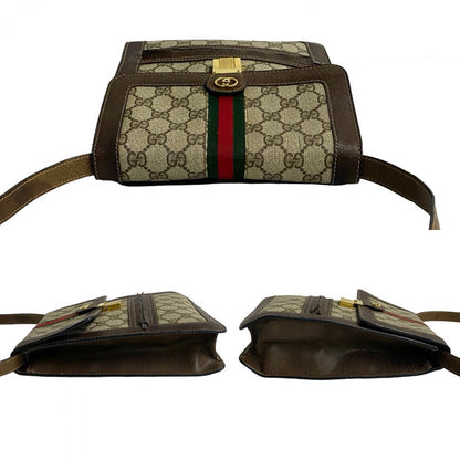 Gucci Shoulder Bag Leather, Pvc Brown Gg Logo Metal Sherry Line Women