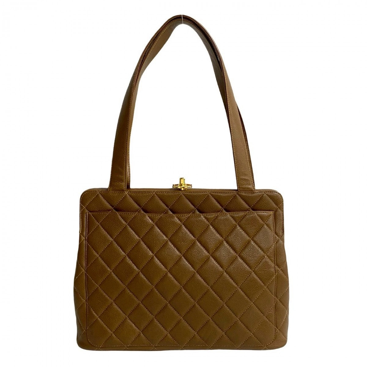 Chanel Tote Bag Matt Caviar Skin Brown Coco Mark Matrasse Women