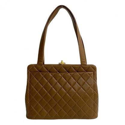 Chanel Tote Bag Matt Caviar Skin Brown Coco Mark Matrasse Women